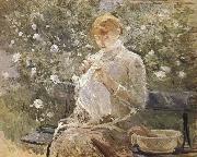 Berthe Morisot The Woman sewing at the courtyard Sweden oil painting artist